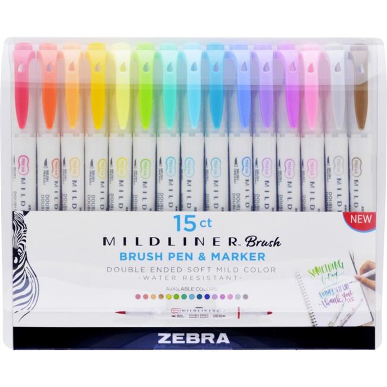 Zebra Pen Mildliner Brush Pen & Marker Set - Assorted Ink Color - Pack of 15
